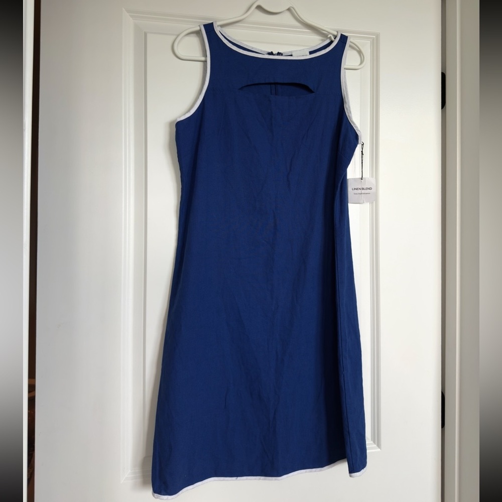 For Cynthia Blue Midi Dress with White Trim